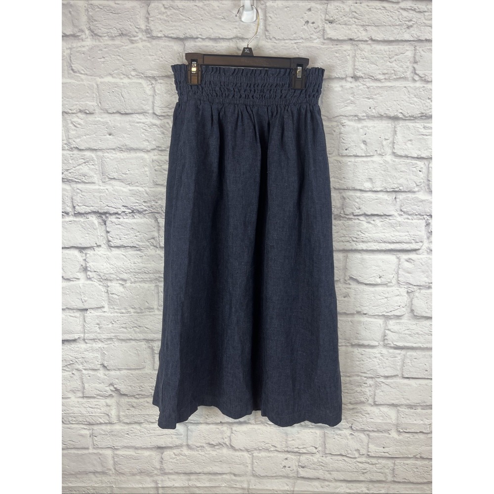 Garnett Hill Smocked Linen Blue Lightweight Midi Skirt Size Small Minimalist - Picture 7 of 7